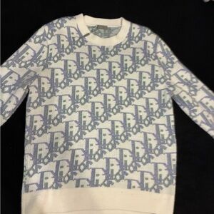 Men’s or women’s Dior White and Blue Graphic Crewneck Sweater